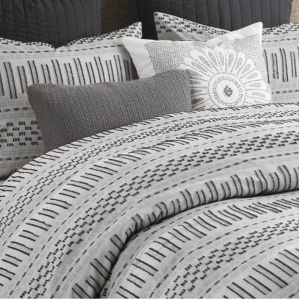 3PC FULL QUEEN RHEA COTTON DUVET MINI SET IVORY/CHARCOAL